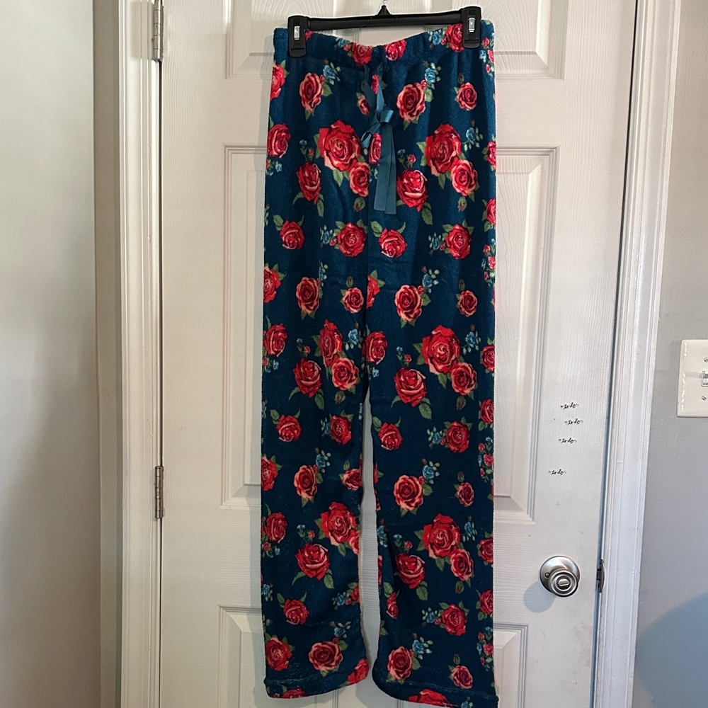 Floral Print Pajama Pants - Blue and Red